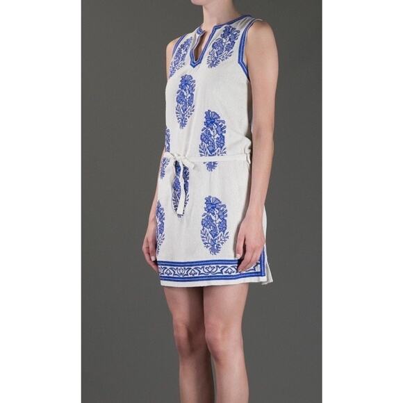 Isabel Marant Étoile Dita Silk Noil Blue Embroidered Dress Size 4 US / 36 FR - Picture 2 of 12